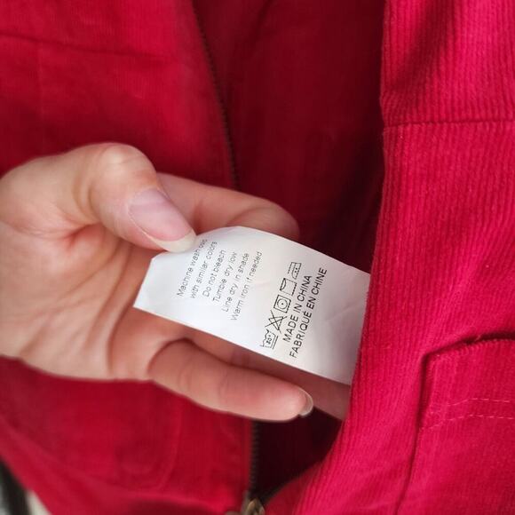 Corduroy Jumpsuit Overall M Red Stretchy Cotton Utility Retro Bootcut New - Picture 10 of 11